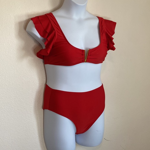 Red Ruffle Bikini 0X - Picture 2 of 7